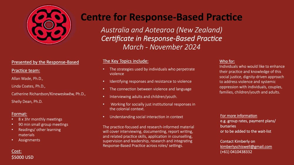 Australia and Aotearoa New Zealand Certficate in Response Based Practice March November 2024